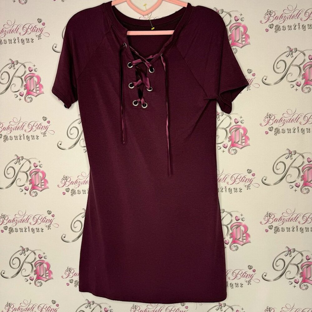 Garage corset tie up lace dress burgundy wine 🍷 color stretchy tshirt soft